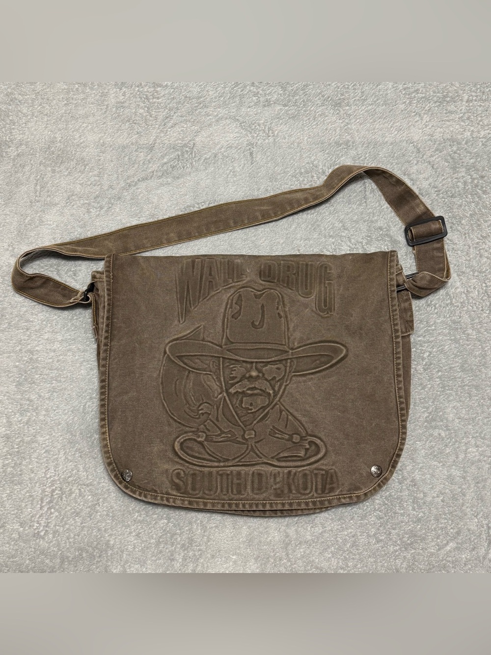 VTG Walls Drug South Dakota Brown Canvas Messenger Bag USA Western Cowboy Rustic